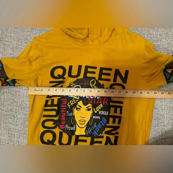 On Fire Queen Yellow Long Sleeve Hoodie T-Shirt Sz XL - Picture 6 of 7